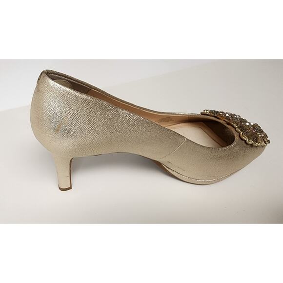 Alex Marie Beaded Peep-Toe Stiletto Heel Pump Metallic Gold Shoes Size 8M - Picture 6 of 9